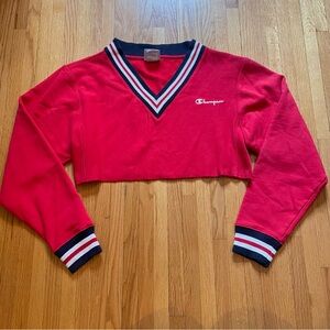 Champion Reverse Weave Cropped Sweatshirt Womens Small Red Yarn Dye Stripe Y2K